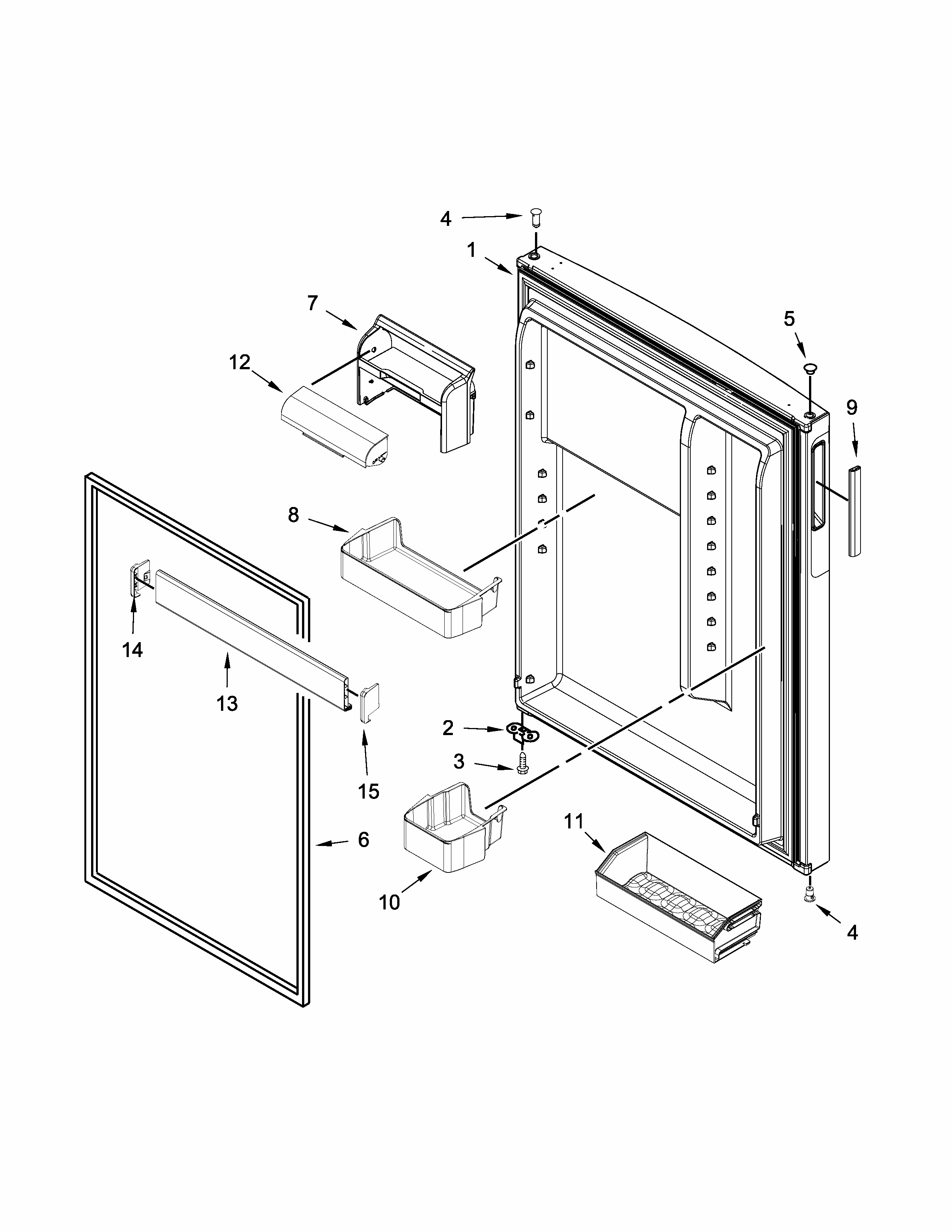 Bottom Door Parts Diagram and Parts List for GARF19XXYK01  Whirlpool Refrigerator