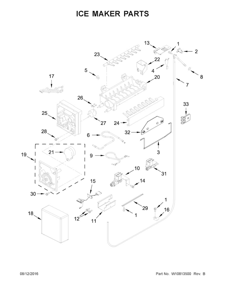 Ice Maker Parts Diagram and Parts List for KBFN402ESS01  KitchenAid Refrigerator