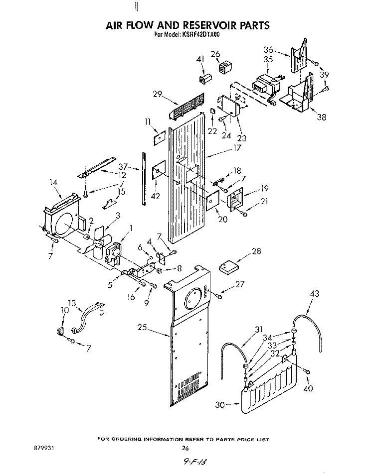 AIR FLOW AND RESERVOIR Diagram and Parts List for KSRF42DTX00  KitchenAid Refrigerator