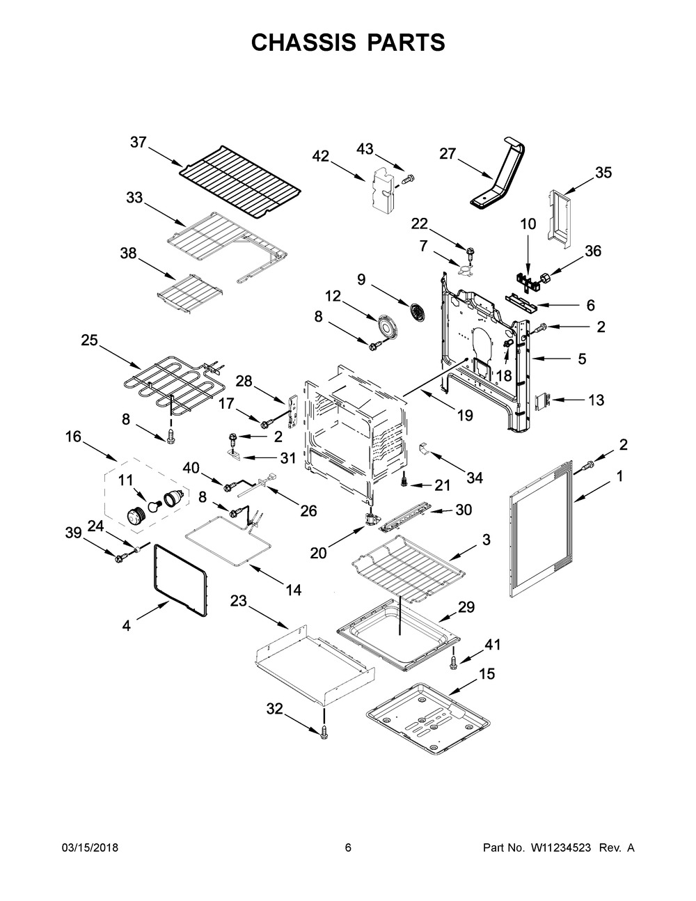 Chassis Parts Diagram and Parts List for WFE770H0FZ2  Whirlpool Range
