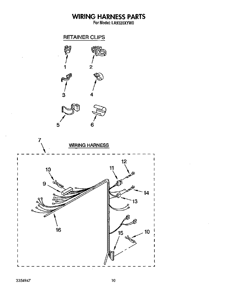 WIRING HARNESS Diagram and Parts List for LA9320XYW0  Whirlpool Washer