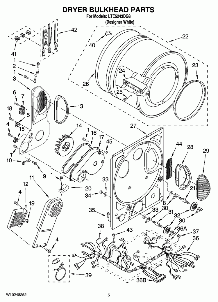 DRYER BULKHEAD PARTS Diagram and Parts List for LTE5243DQ8  Whirlpool Washer Dryer Combo