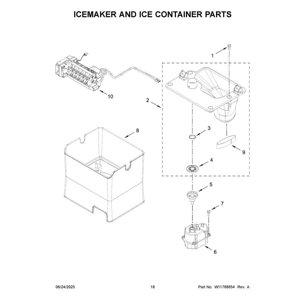 Icemaker And Ice Container Parts Diagram and Parts List for KRFF577KBS06  KitchenAid Refrigerator