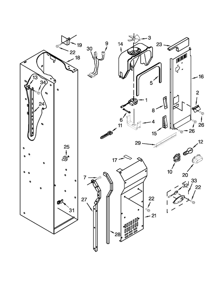 Freezer Liner And Air Flow Parts Diagram and Parts List for KSSO36FTX18  KitchenAid Refrigerator