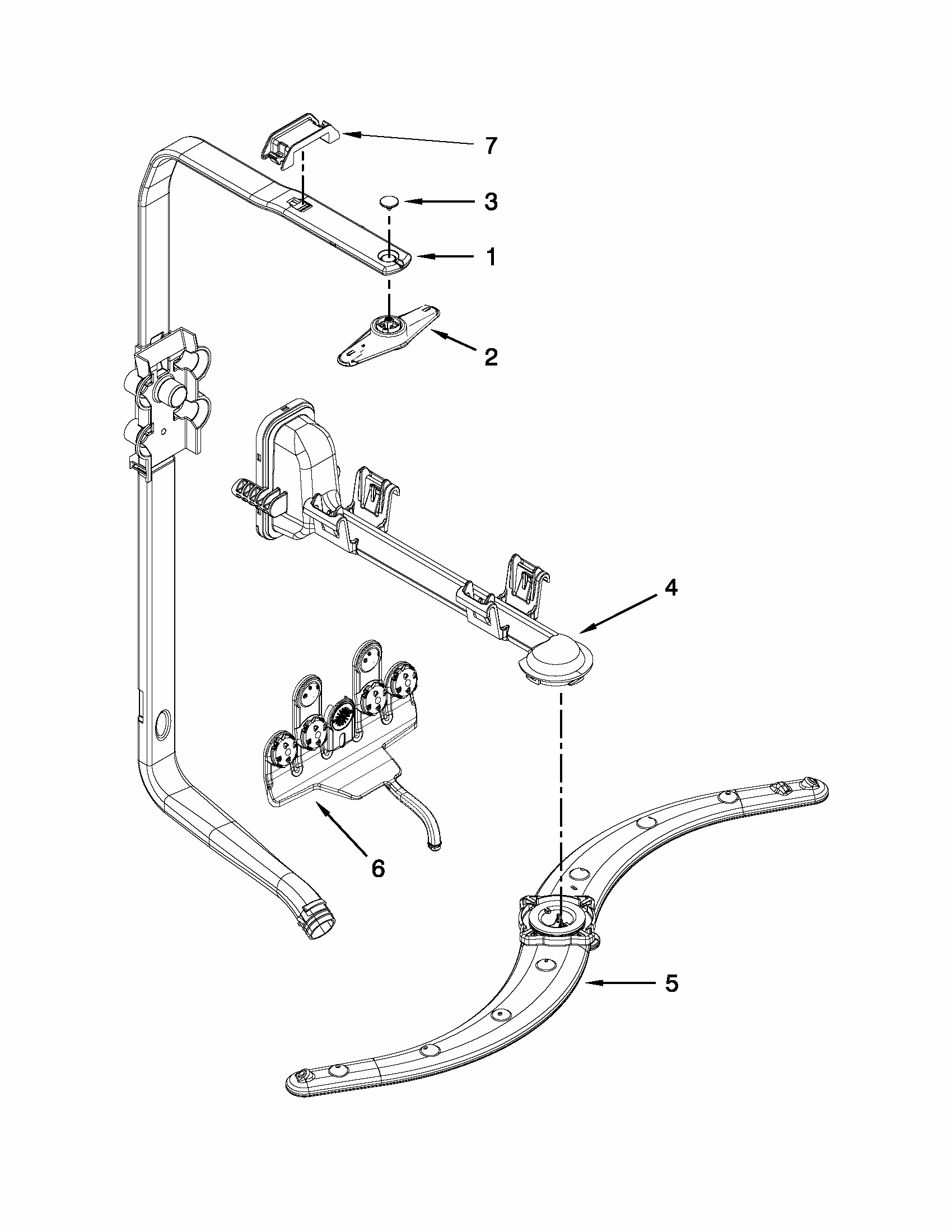Upper Wash And Rinse Parts Diagram and Parts List for 66513263K114  Kenmore Dishwasher