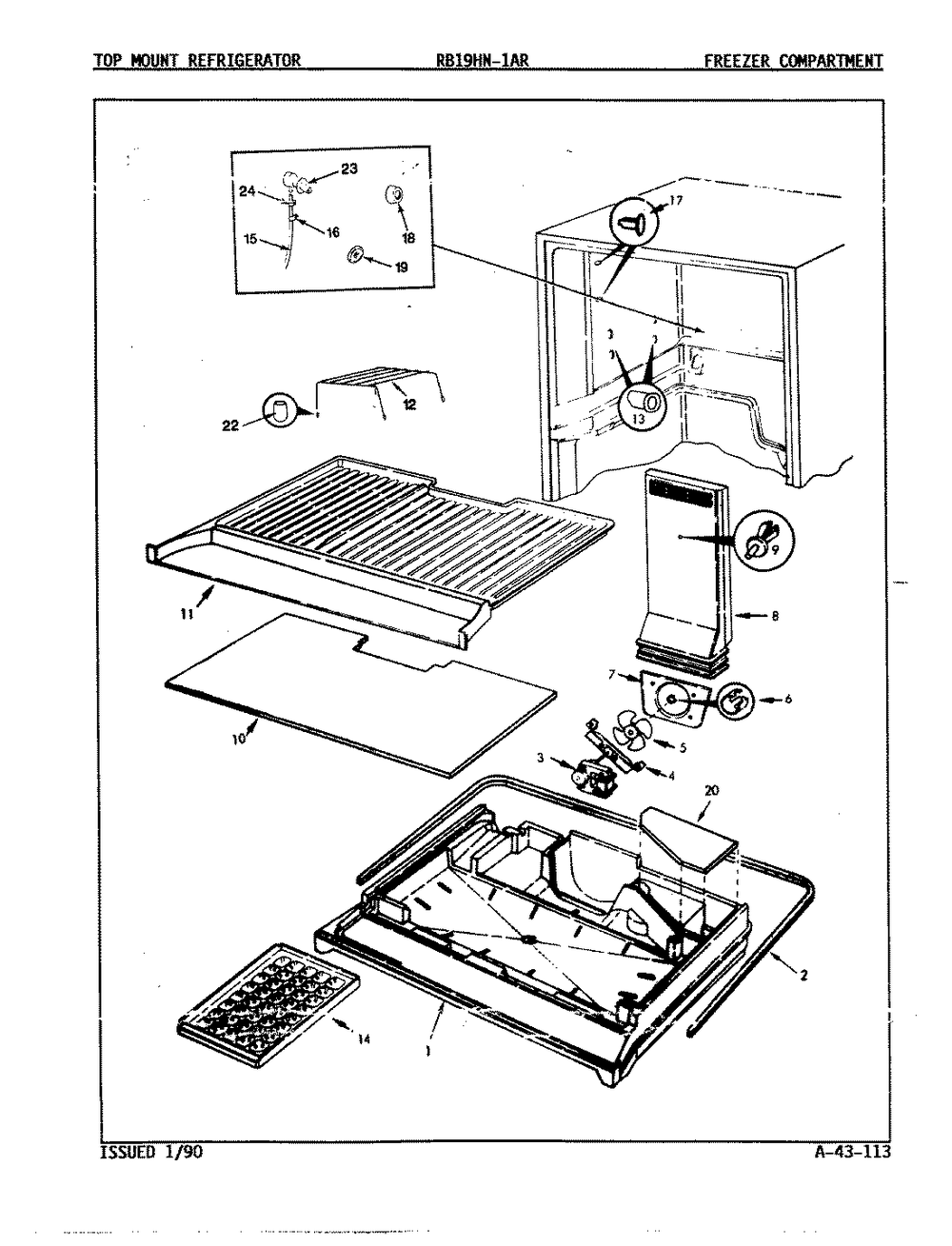 02 - Freezer Compartment Diagram and Parts List for RB19HN-1AR  Whirlpool Refrigerator