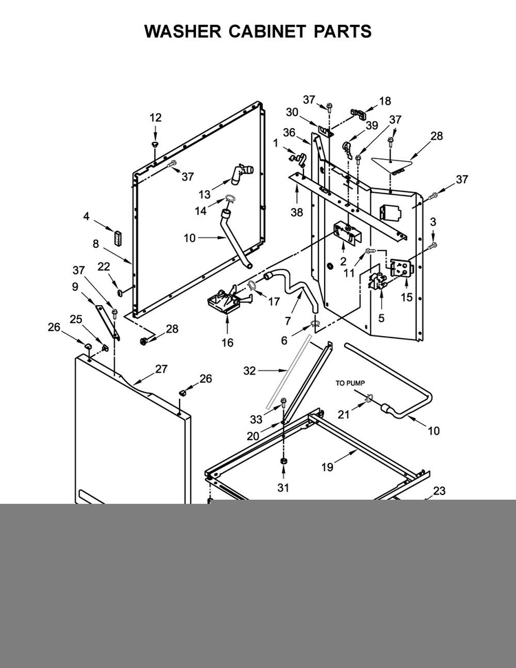 Washer Cabinet Parts Diagram and Parts List for WETLV27FW0  Whirlpool Washer Dryer Combo