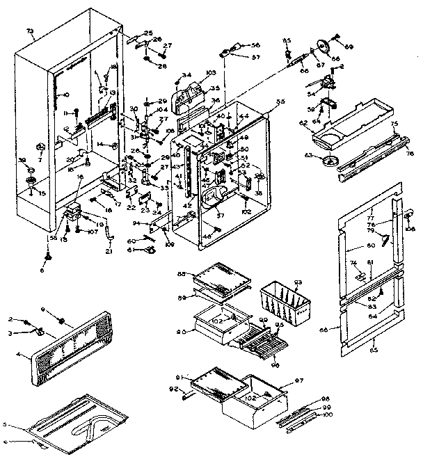 Cabinet Parts Diagram and Parts List for 106W14G  Kenmore Refrigerator