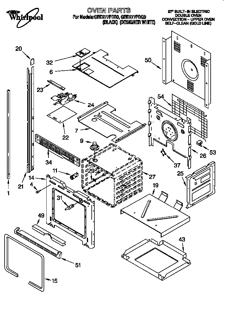Oven Diagram and Parts List for PBK1227  Whirlpool Wall Oven