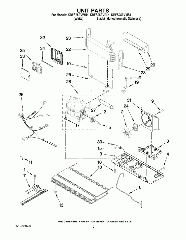 UNIT PARTS Diagram and Parts List for KBFS25EVMS1  KitchenAid Refrigerator
