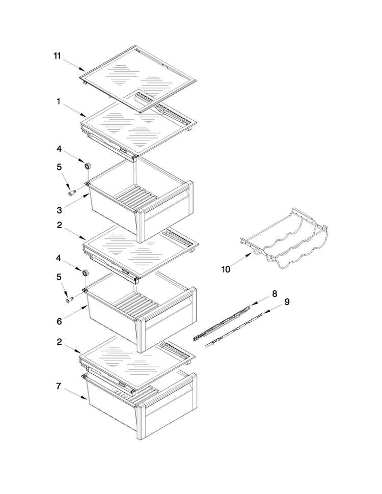 Refrigerator Shelf Parts Diagram and Parts List for WRS973CIDM00  Whirlpool Refrigerator