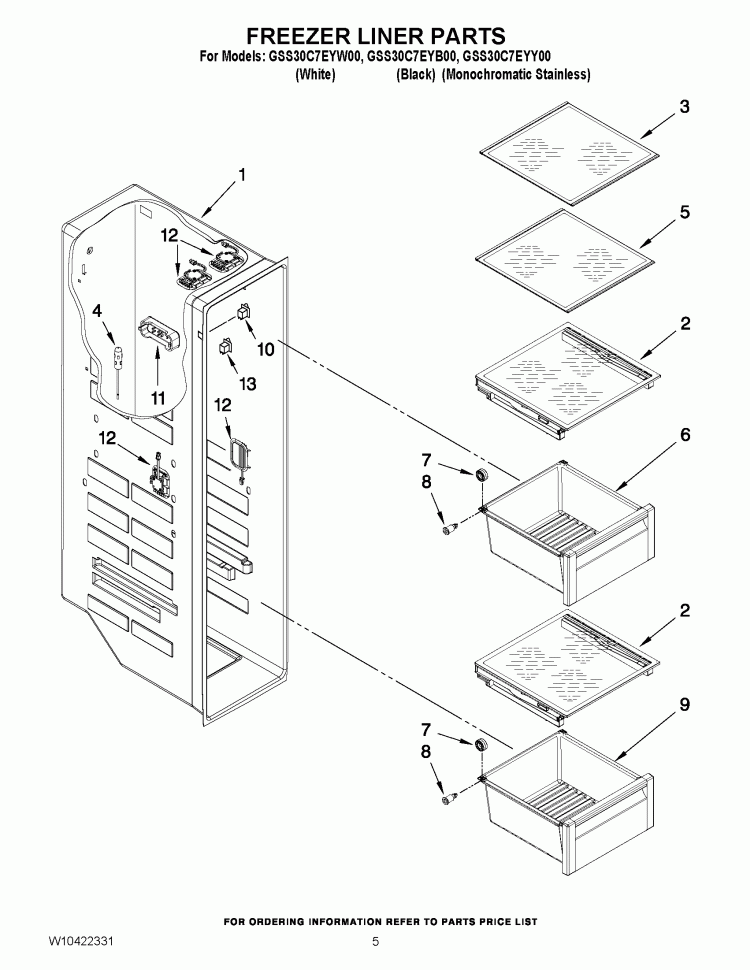 FREEZER LINER PARTS Diagram and Parts List for GSS30C7EYY00  Whirlpool Refrigerator