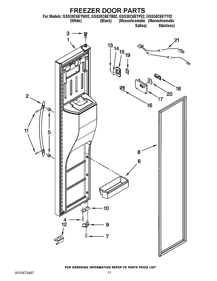 FREEZER DOOR PARTS Diagram and Parts List for GSS30C6EYY02  Whirlpool Refrigerator