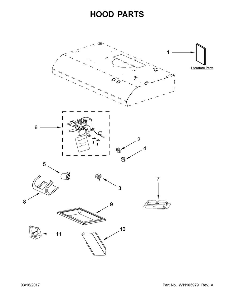 Hood Parts Diagram and Parts List for UXT4130ADW2  Whirlpool Range Hood