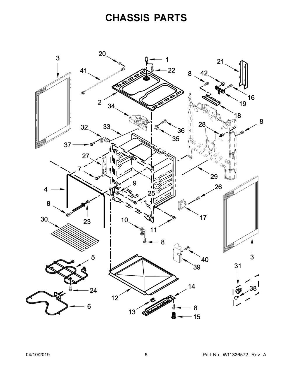Chassis Parts Diagram and Parts List for YWFC310S0ES3  Whirlpool Range