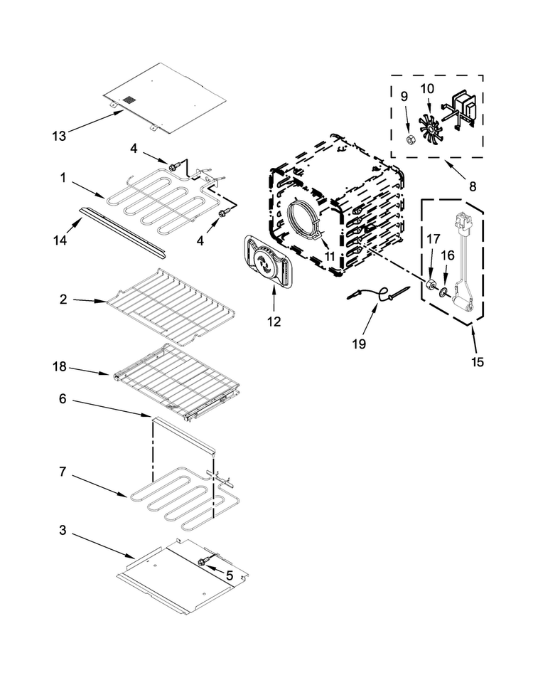 Internal Oven Parts Diagram and Parts List for KODE507ESS00  KitchenAid Wall Oven