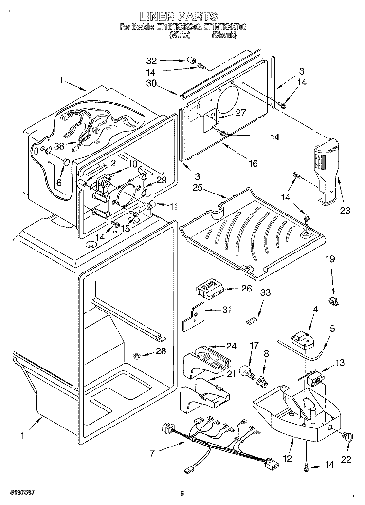 LINER Diagram and Parts List for ET1MTKXKT00  Whirlpool Refrigerator