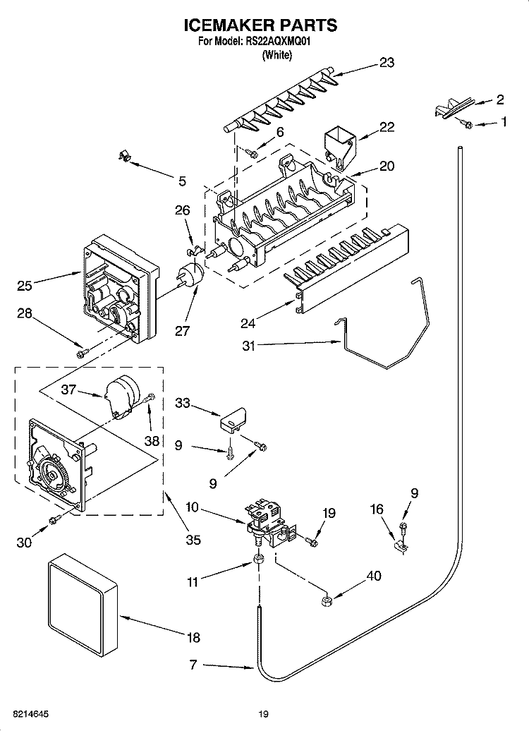 ICEMAKER PARTS, OPTIONAL PARTS Diagram and Parts List for RS22AQXMQ01  Roper Refrigerator