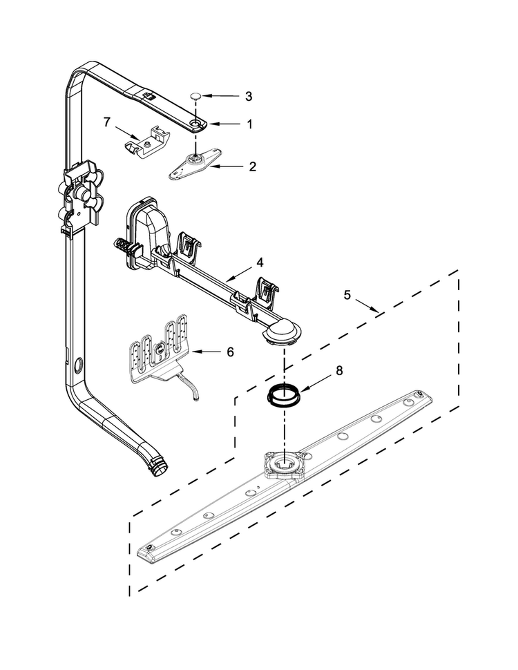 Upper Wash And Rinse Parts Diagram and Parts List for KUDE48FXSP6  KitchenAid Dishwasher