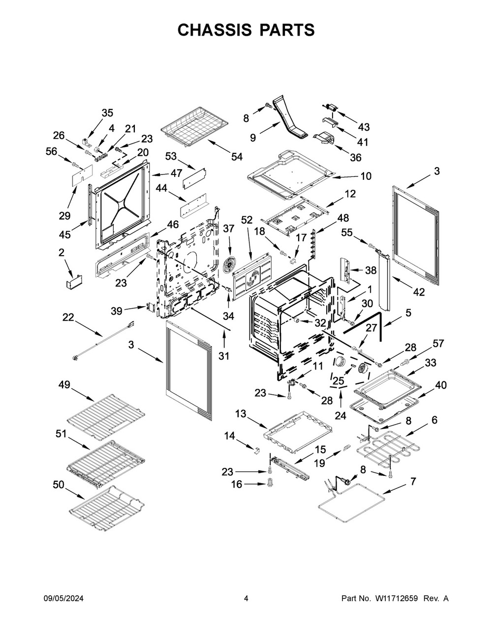 03 - Chassis Parts Diagram and Parts List for JDS1450ML1  Whirlpool Range