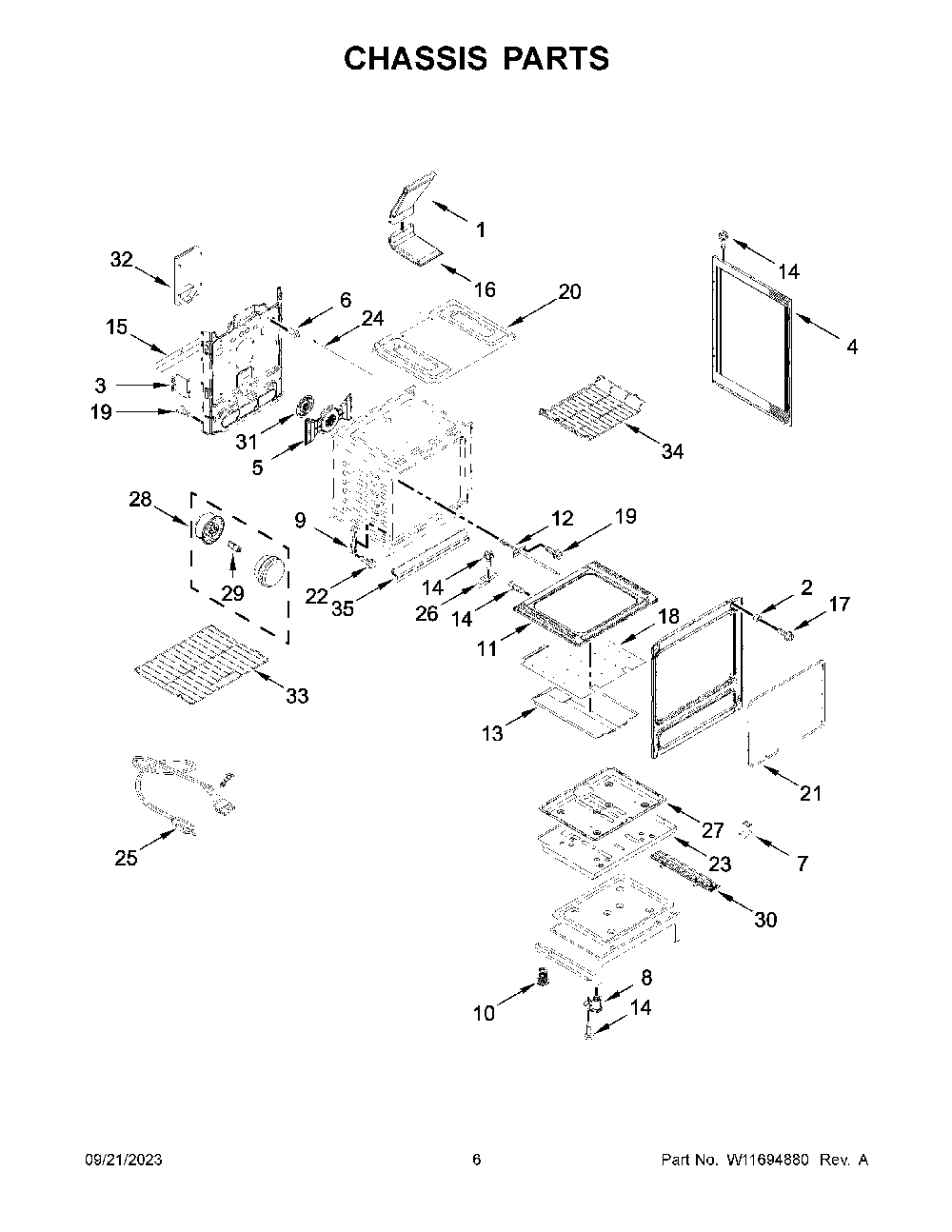 Chassis Parts Diagram and Parts List for KFGG500ESS7  KitchenAid Range