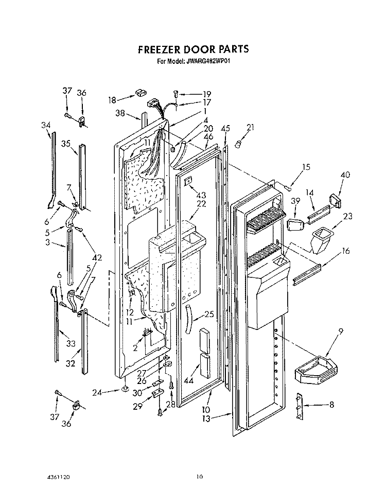 FREEZER DOOR Diagram and Parts List for JWARG482WP01  Whirlpool Refrigerator
