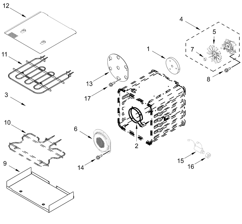 Internal Oven Parts (18 In) Diagram and Parts List for KFDC558JAV03  Whirlpool Range