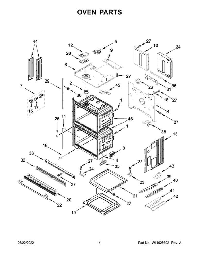 Oven Parts 1 Diagram and Parts List for WOD77EC7HV20  Whirlpool Wall Oven