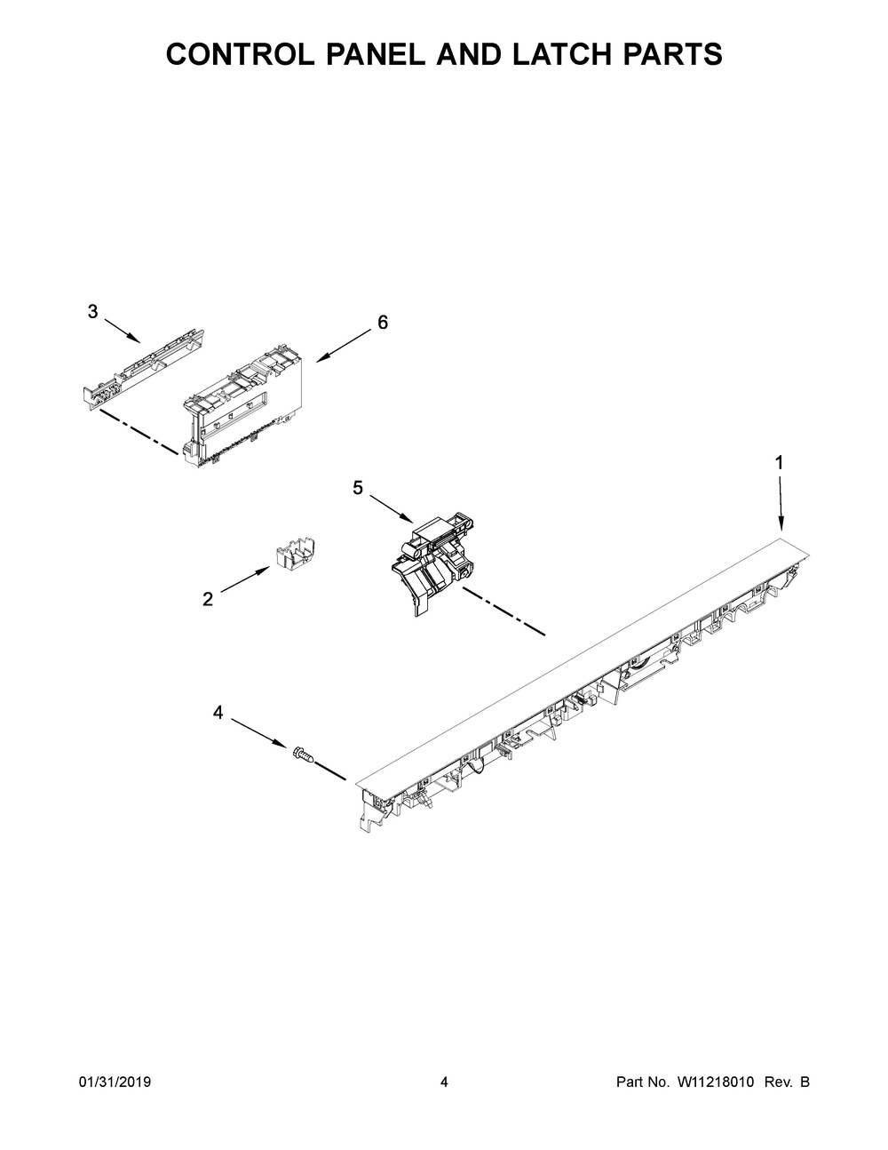 Control Panel And Latch Parts Diagram and Parts List for KDFE104HBS0  Whirlpool Dishwasher