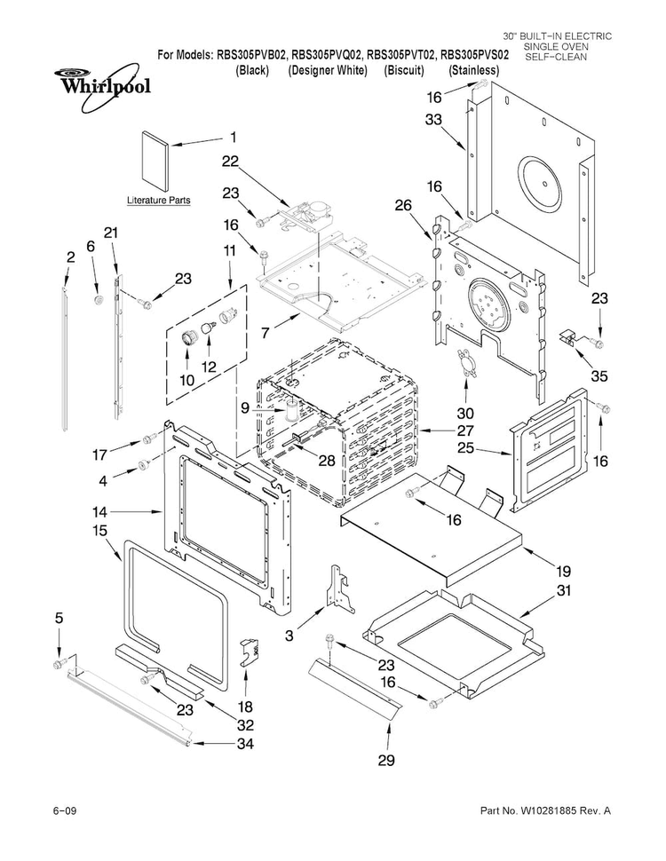 Oven Parts Diagram and Parts List for RBS305PVT02  Whirlpool Wall Oven
