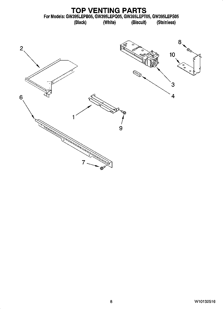 TOP VENTING PARTS Diagram and Parts List for GW395LEPQ05  Whirlpool Range