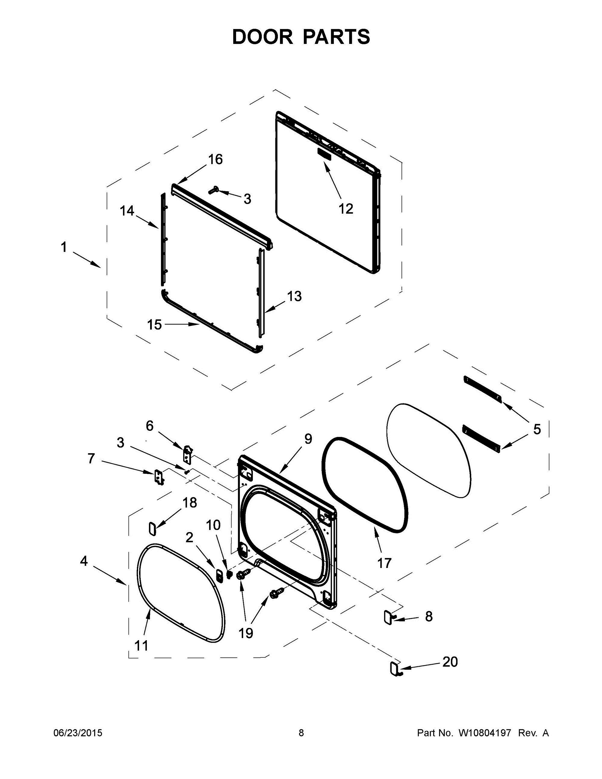 05 - DOOR PARTS Diagram and Parts List for YMEDB855DW1  Whirlpool Dryer
