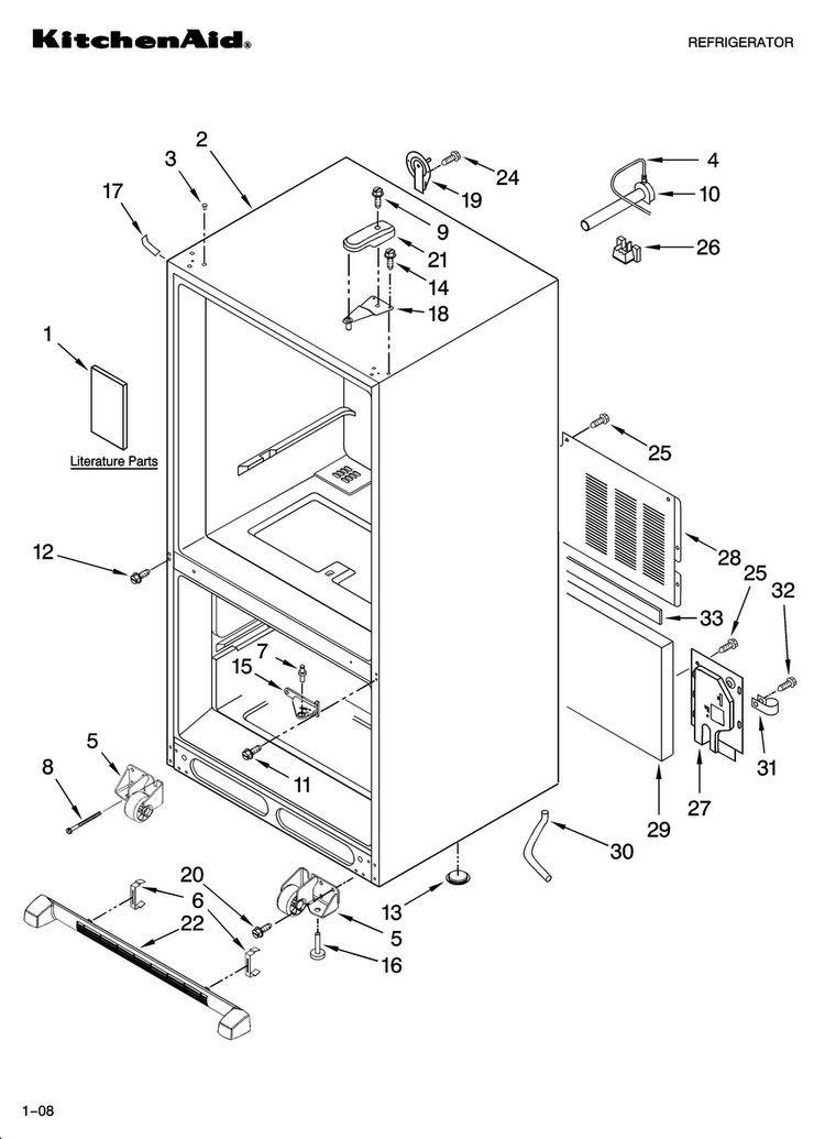 Cabinet Parts Diagram and Parts List for KBLS20ETSS11  KitchenAid Refrigerator