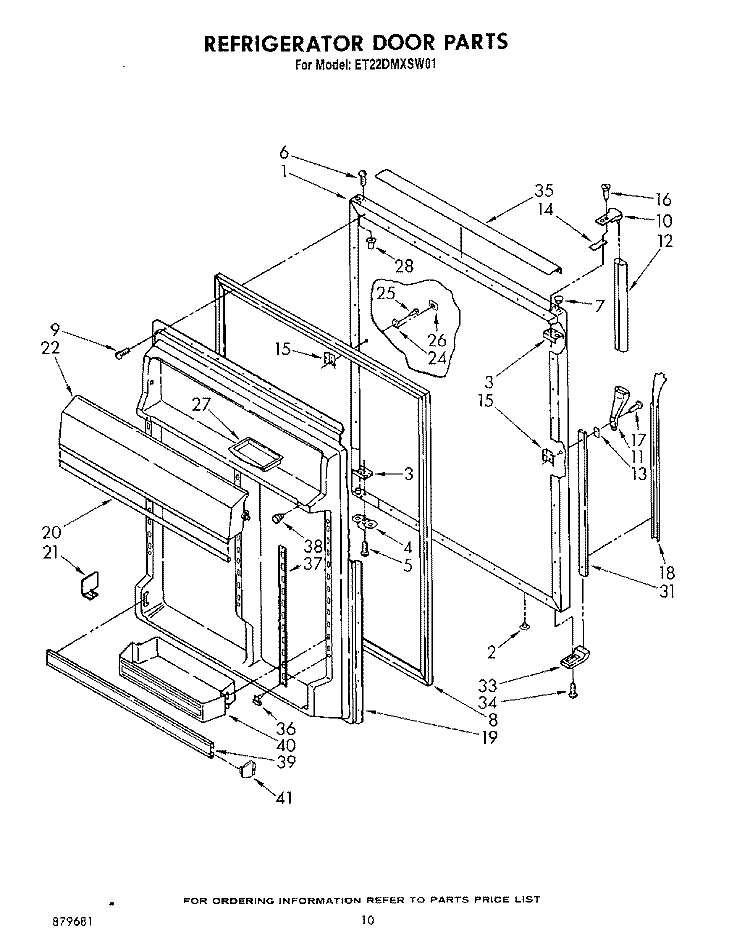 REFRIGERATOR DOOR Diagram and Parts List for ET22DMXSW01  Whirlpool Refrigerator