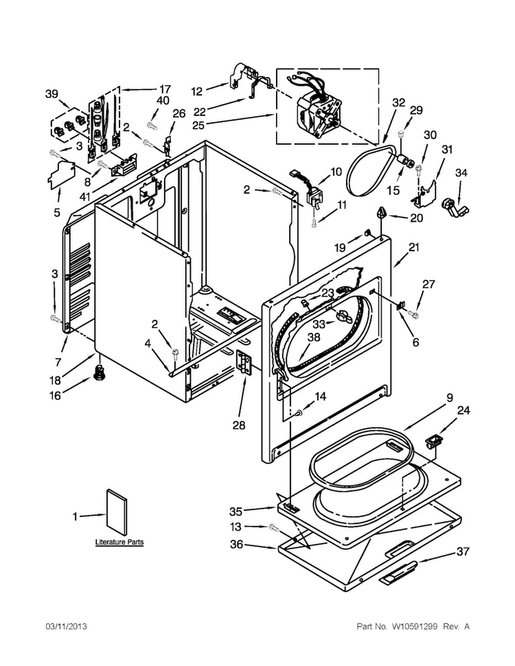 Cabinet Parts Diagram and Parts List for 4GNED4600YQ1  Whirlpool Dryer