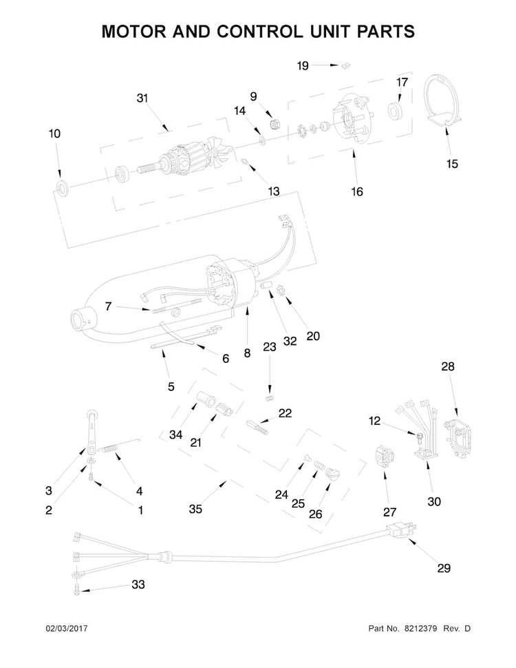 Motor And Control Unit Parts Diagram and Parts List for 5KPM5EGR4  KitchenAid Mixer