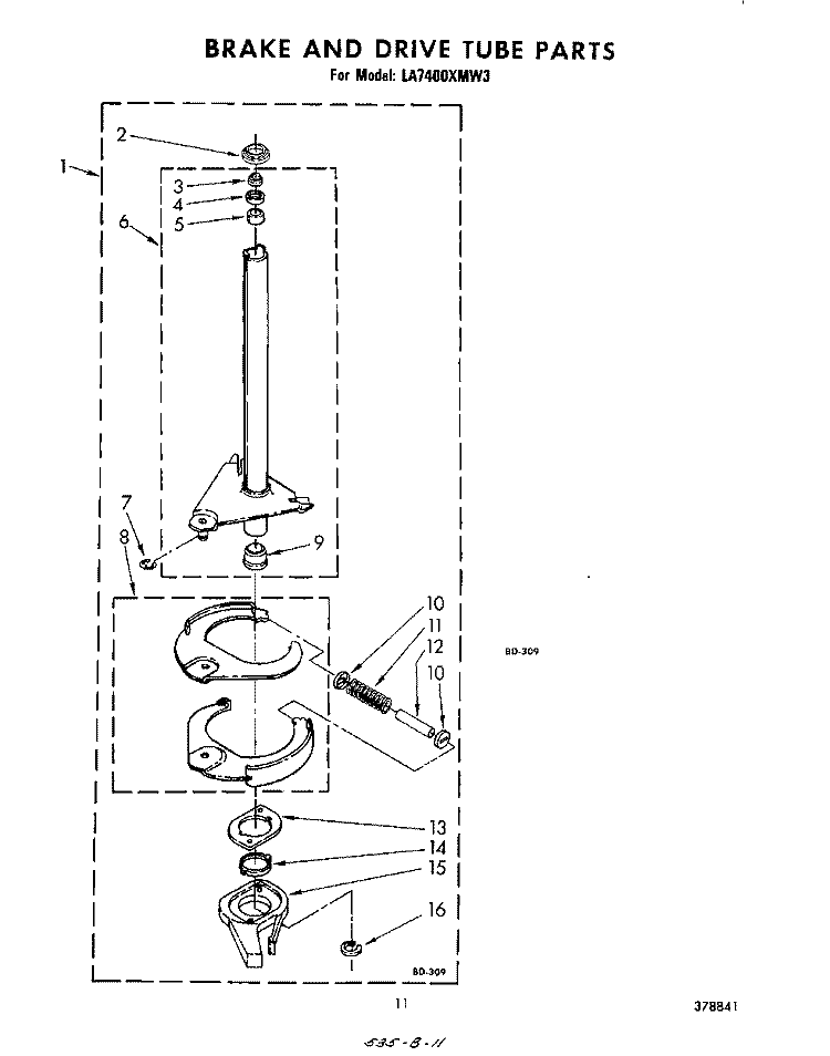 BREAK AND DRIVE TUBE Diagram and Parts List for LA7400XMW3  Whirlpool Washer
