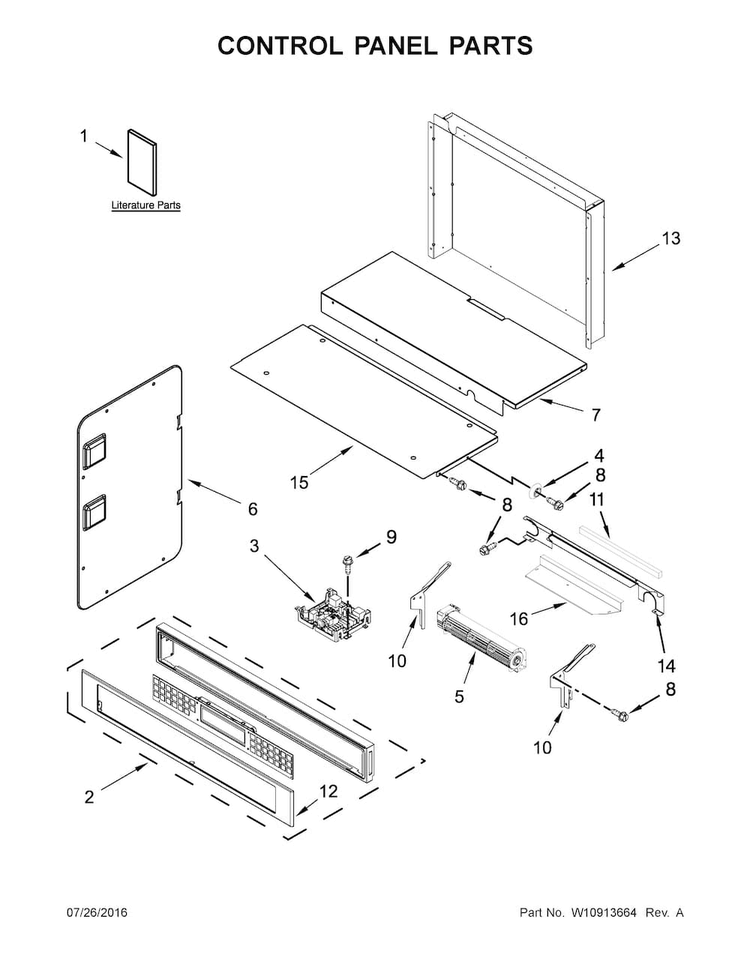 Control Panel Parts Diagram and Parts List for KOCE507EWH05  KitchenAid Microwave