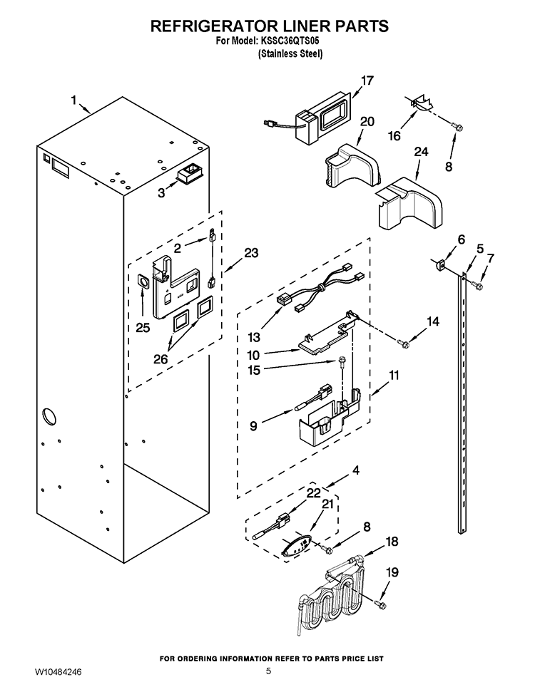 REFRIGERATOR LINER PARTS Diagram and Parts List for KSSC36QTS05  KitchenAid Refrigerator