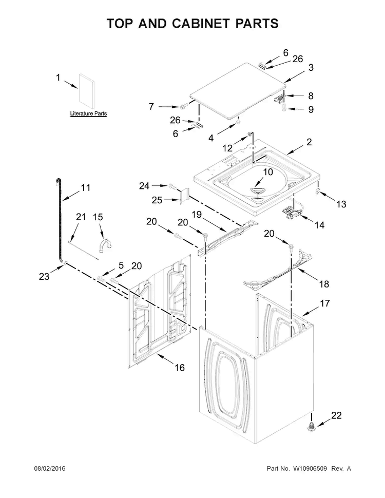 Top And Cabinet Parts Diagram and Parts List for ITW4871FW0  Inglis Washer