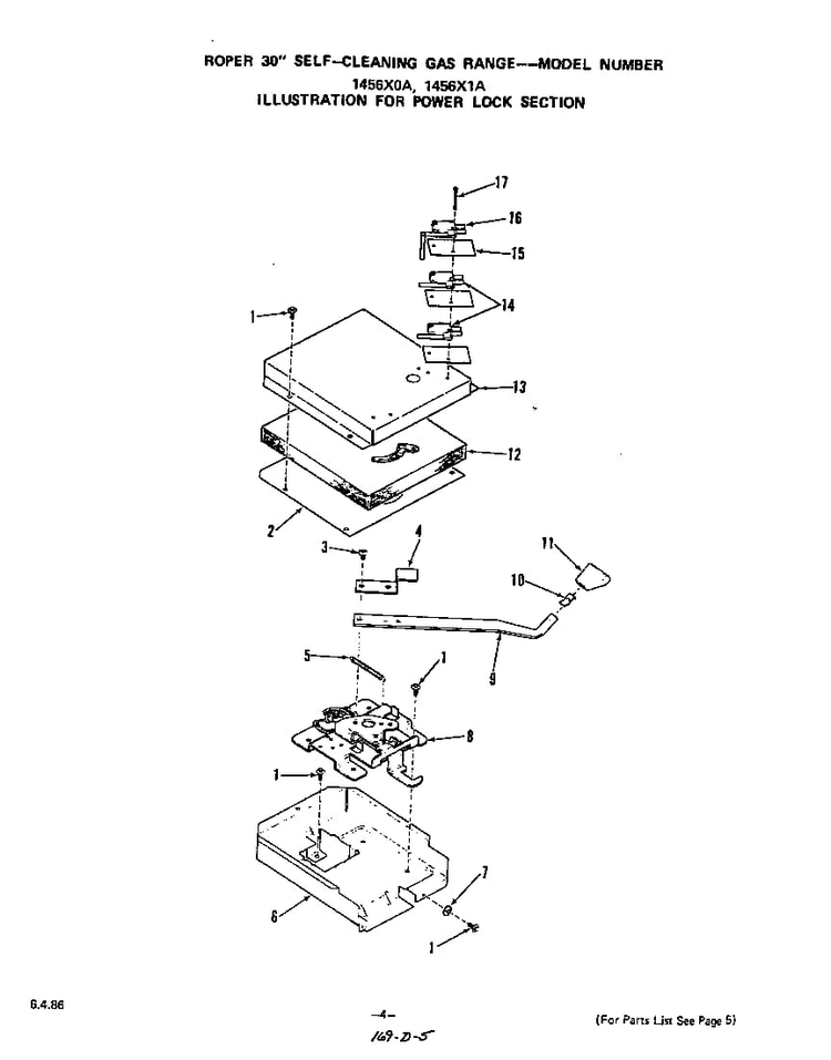 Power Lock Diagram and Parts List for 1456*0A  Roper Range