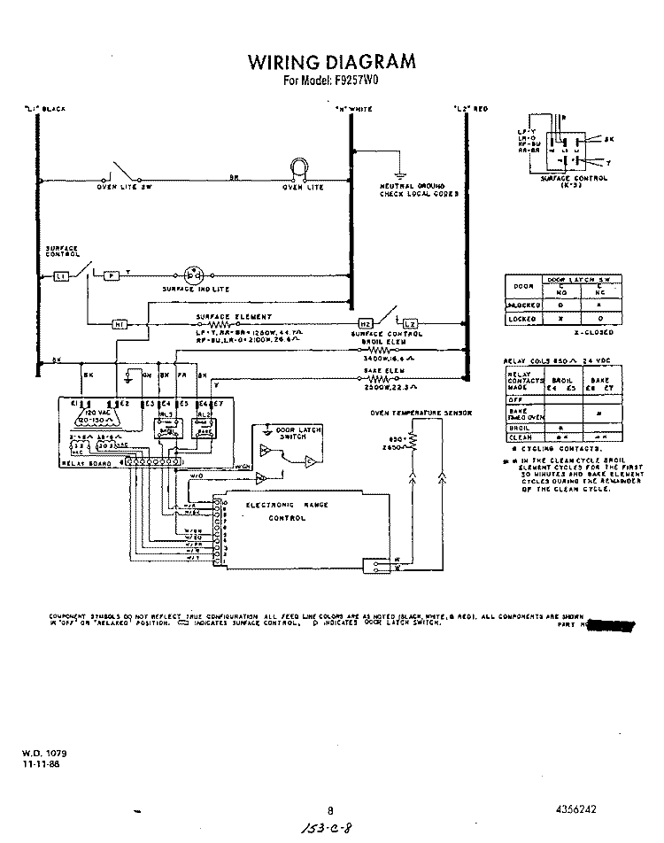 WIRING DIAGRAM Diagram and Parts List for F9257W0  Roper Range