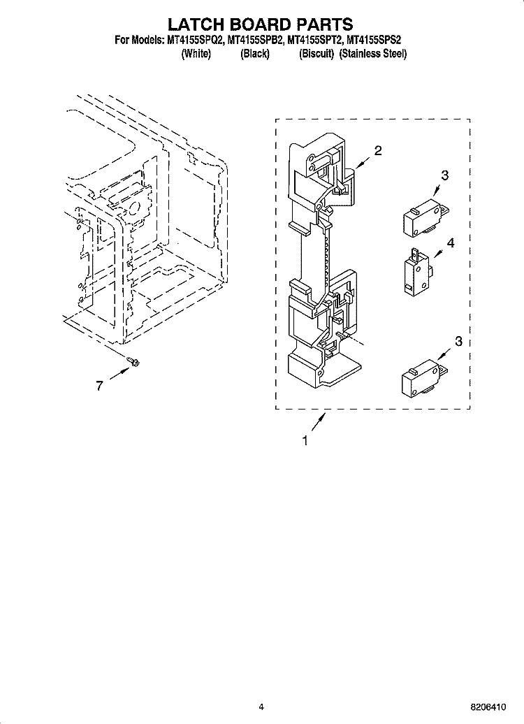 LATCH BOARD PARTS Diagram and Parts List for MT4155SPS2  Whirlpool Microwave