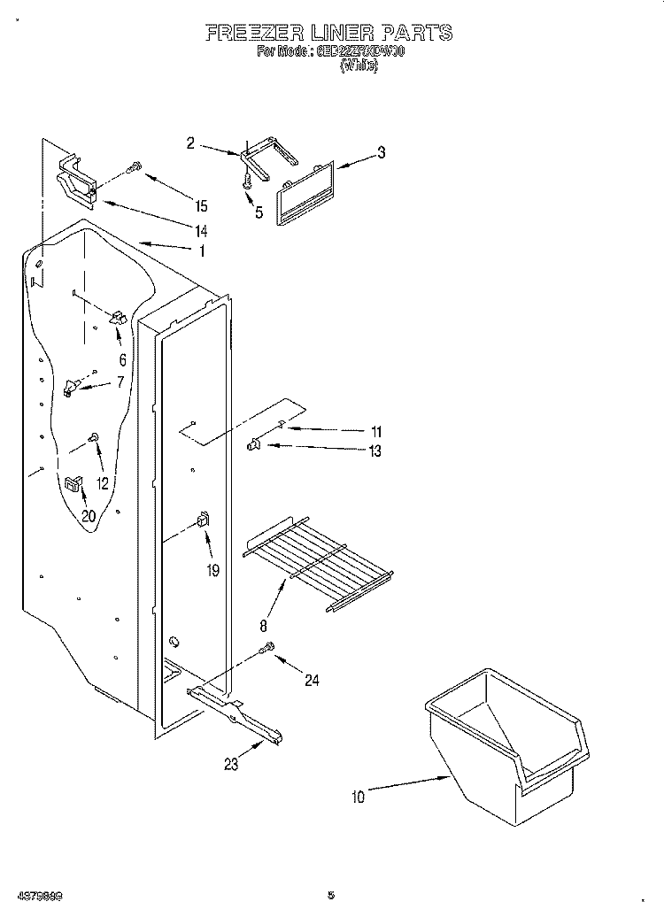 FREEZER LINER Diagram and Parts List for 6ED22ZRXDW00  Whirlpool Refrigerator