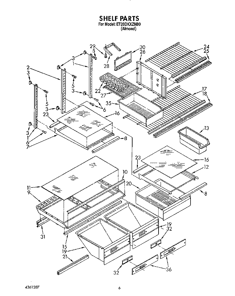 SHELF, LIT/OPTIONAL Diagram and Parts List for ET20DKXZN00  Whirlpool Refrigerator