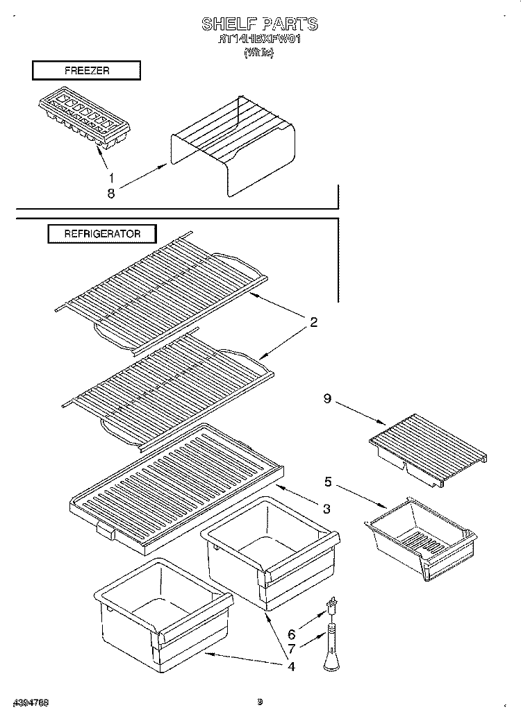 SHELF, LIT/OPTIONAL Diagram and Parts List for RT14HBXFW01  Roper Refrigerator