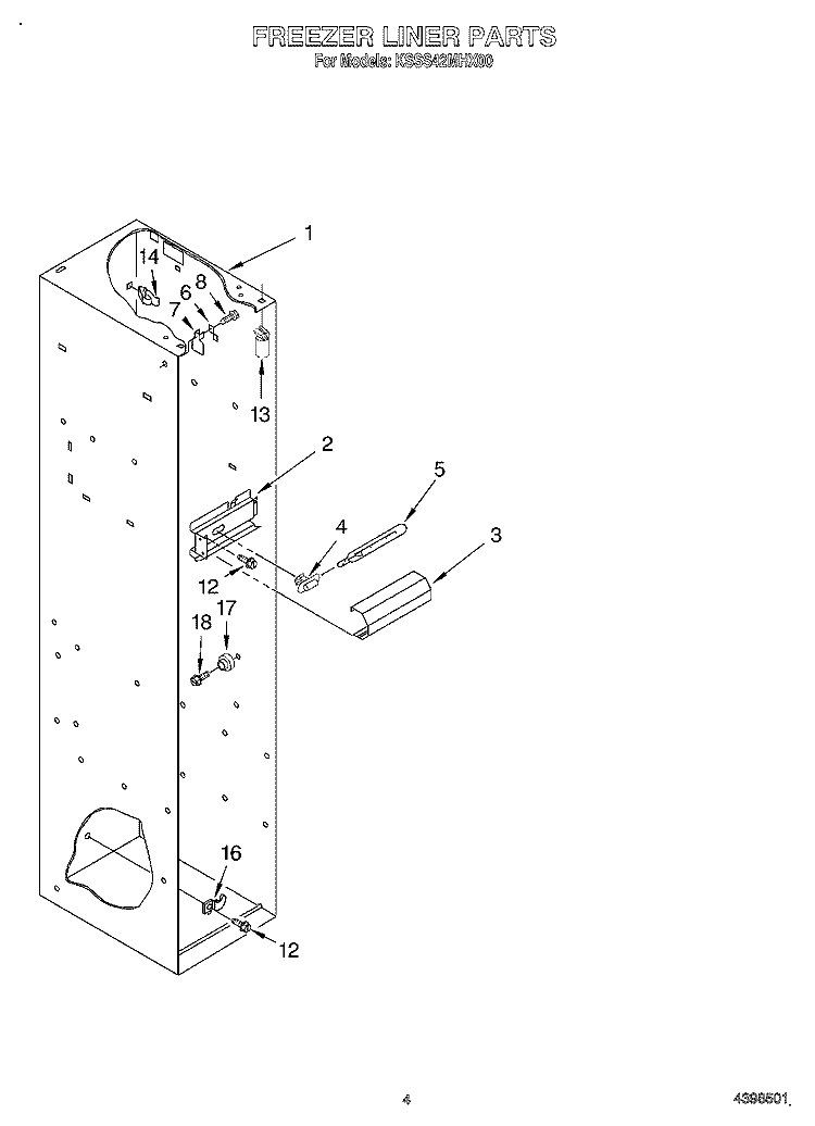 FREEZER LINER Diagram and Parts List for KSSS42MHX00  KitchenAid Refrigerator