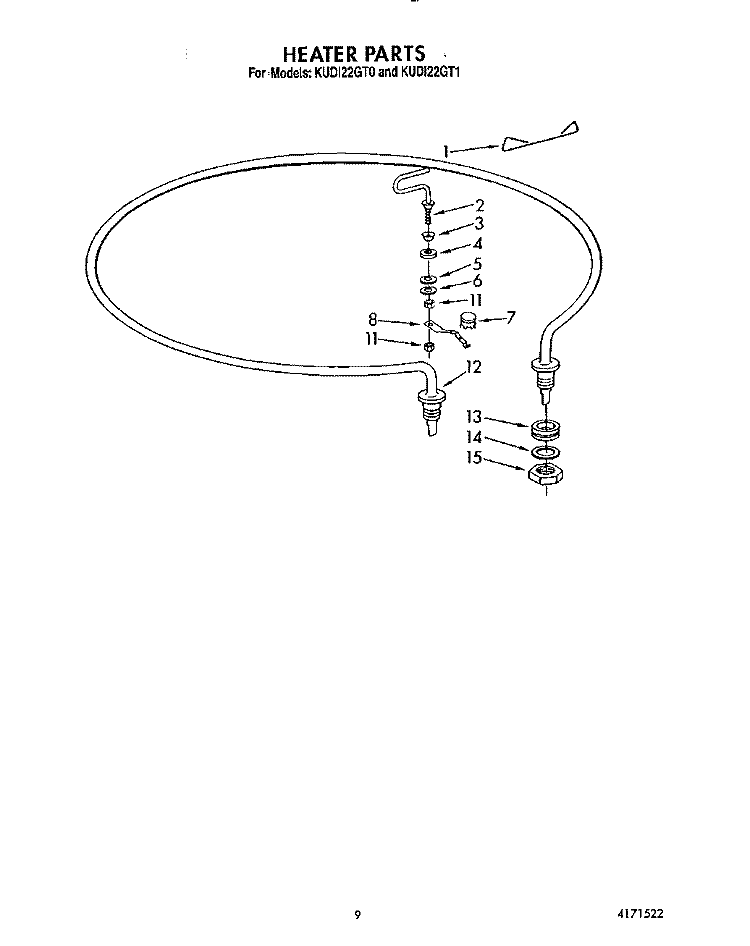 HEATER Diagram and Parts List for KUDI22GT0  KitchenAid Dishwasher