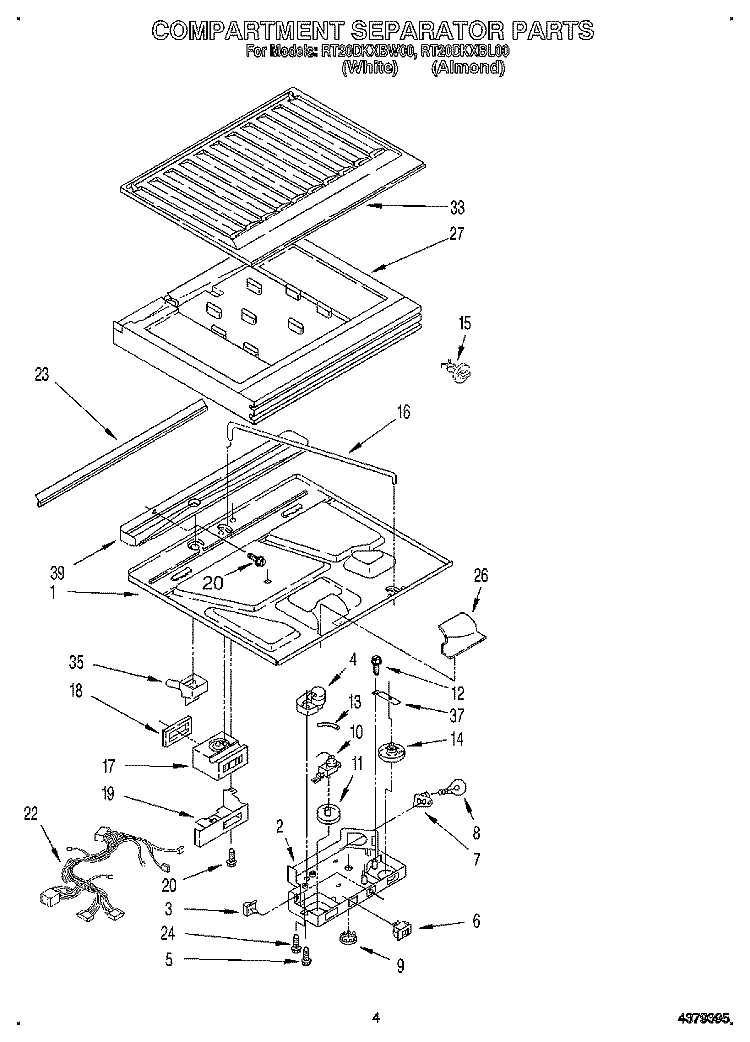 COMPARTMENT SEPARATOR Diagram and Parts List for RT20DKXBL00  Roper Refrigerator