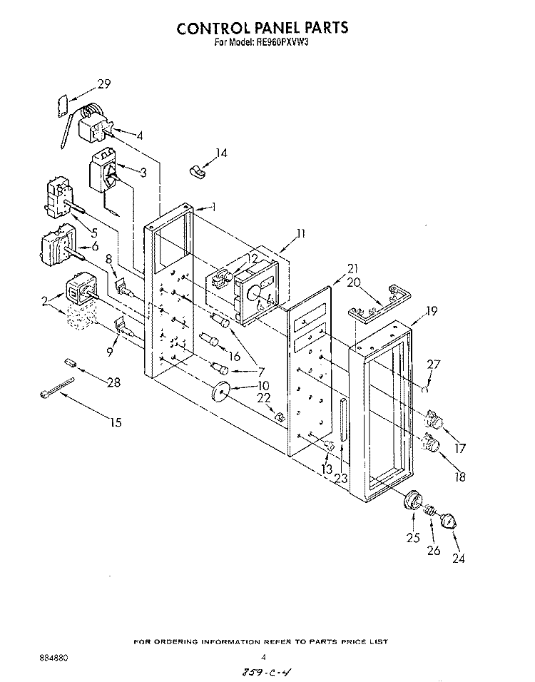CONTROL PANEL Diagram and Parts List for RE960PXVN3  Whirlpool Range